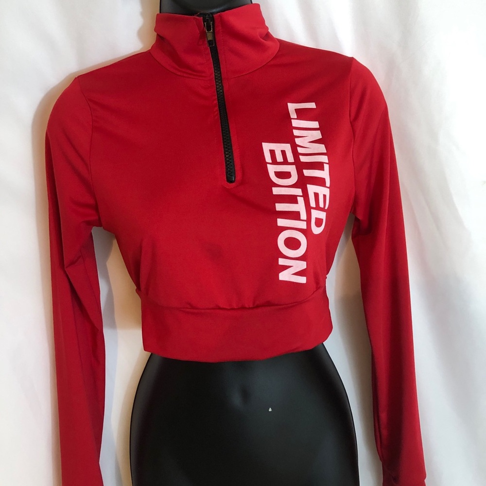 Red Zip Up Crop Top - Picture 2 of 3